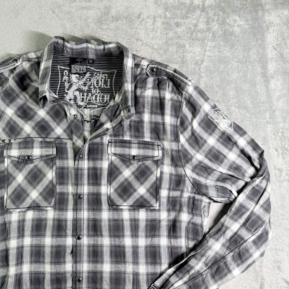 NOT OF THIS WORLD Plaid Button Up Shirt Mens 3XL Lion Judah Embroidered Graphic